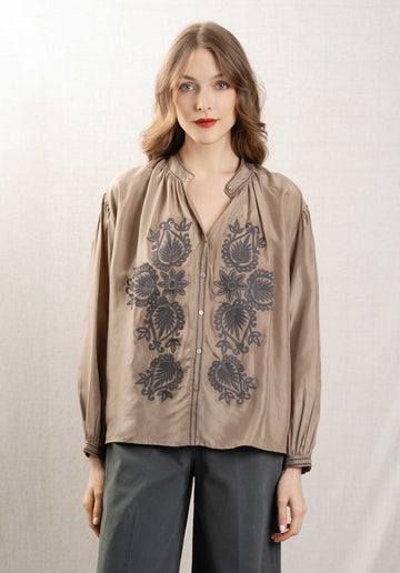 Blouse Be 25005 Silk Soire Shirt Taupe-Grey